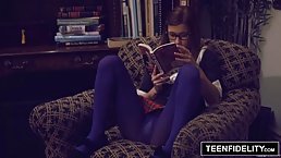Nerdy girl, Alaina Dawson was reading an exciting book and day dreaming about having wild sex